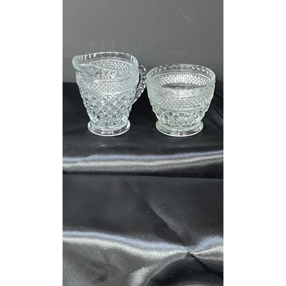Indiana Glass Other - Indiana Glass Diamond Point Creamer & Sugar Bowl Set Clear Pressed Glass Vintage